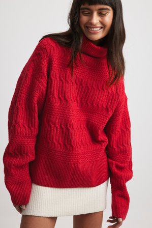 NA-KD Future Pull col montant en maille torsadée - Pulls Oversize - Rouge - X-Large