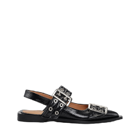 GANNI Chunky Buckle Naplack Ballerina Ballerinaskor Dam Svart 37