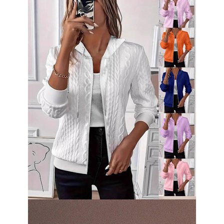 2025 Ny bestselgende ensfarget strikket hettegenser med lange ermer | Genser med glidelås, komfortabel og stilig for høst og vinter *XL* Hvit