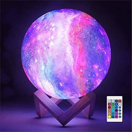 3D Månelampa 16 Färger Galaxy LED Nattlampa USB Fjärrkontroll Touch