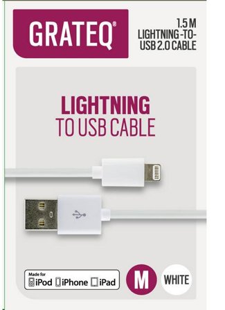 GRATEQ MFi LIGHTNING CABLE 1.5M WHITE