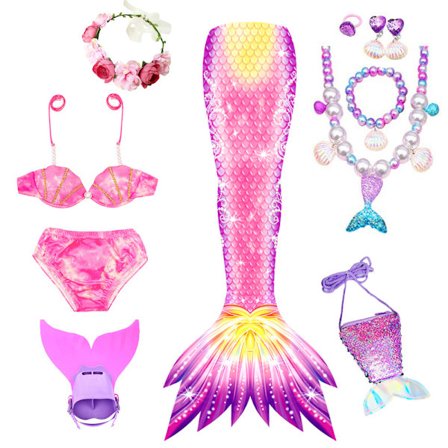 9-delt havfrue-badedragt prinsesse bikini badetøj sæt inklusive monofinne MY12 MY12 MY12_tfrf