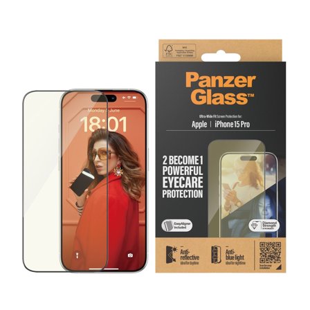 Panzer Eyecare Screen Protection iPhone 15 Pro | Ultra-Wide Fit w. EasyAligner PanzerGlass - High quality tempered glass screen protector