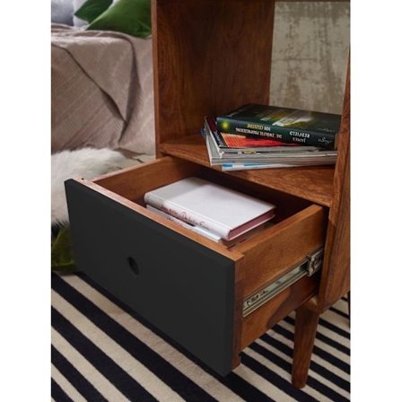 Rootz retro natbord - Sheesham-træ natbord med skuffe mørkebrun - sort Design Natbord 40 x 35 x 70 cm - Stort natbord