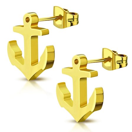 Stiftörhängen Stud Örhängen i Kirurgiskt Stål 316L i Guld Färg - Blanka Ankare