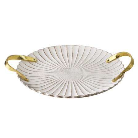 DAZ Rund Bricka med Grepp, Vit och Guld, 31,5x37x3 cm