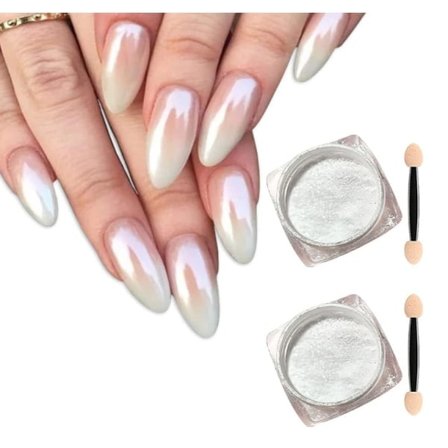 2 lådor vit pärlpigment krom nagelpulver - aurora is krom gris