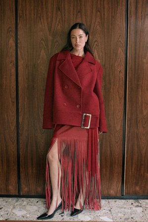 Jourdan Sloane x NA-KD Minirock mit Fransendetail - Kunstlederröcke - Rot - EU 38