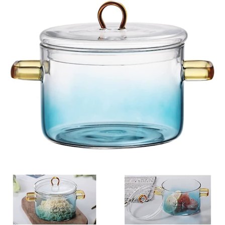Gryde i Glas - 1,5l/50oz Varmebestandigt Borosilikatglas Håndlavet Kogegrej Sæt Komfur Gryde - Sikker til Pasta, Nudler, Suppe, Mælk, Te