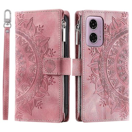 Motorola Moto E14 4G/G04 4G/G04s 4G/G24 4G -puhelimen suojakotelo, lompakkomalli, PU-nahkaa, mandala-kuvio, vetoketjullinen