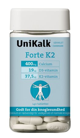 Unikalk Forte K2 - Kalk 400 mg, K2 37,5 μg og D-vitamin 19 μg 140 tabl, Helse & Madvarer, Mineraler, Kalk