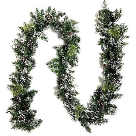 Pre-Lit Christmas Garland 1.8/2.7 m - Snow Flocked with Cones and Red Berries, Fireplace & Staircase Decoration