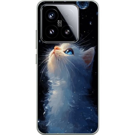 Kompatibelt Mobildeksel til Xiaomi Xiaomi 15 Stjernekatte Drøm motiv med hvit katt som ser mot stjernehimmelen, magiskt drømmeaktig og nattlig tema