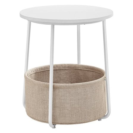Rundt sidebord med stofkurv - Hvid