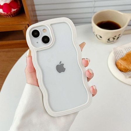 Genomskinligt skal för iPhone 15 6.1 tum, sött transparent lockigt vågformad ram, estetisk design, mjukt TPU-stötfångarskal, för kvinnor G