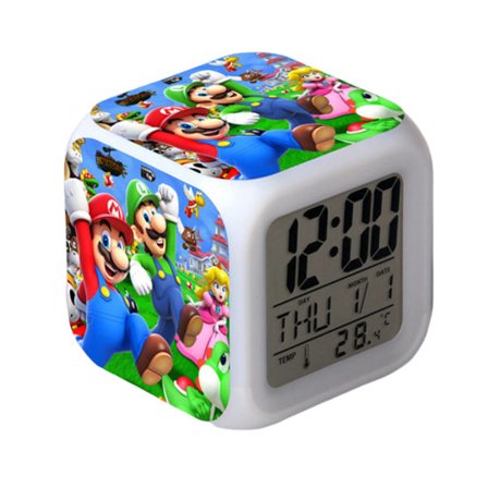 Wekity Super Mario värikäs herätyskello LED-neliökello digitaalinen herätyskello ajalla, lämpötilalla, hälytyksellä, päivämäärällä