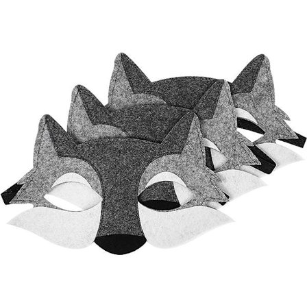 3-pak ulvemasker, filt halv ansikt svart ulv dyr maskeball Ha