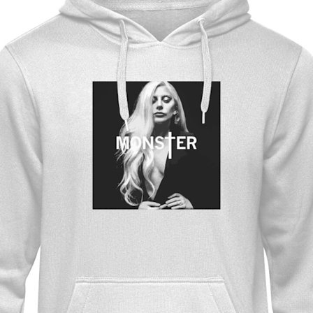 Hoodie Lady Gaga Monster svartvit porträtt Gaga MONSTER text svartvit ikonisk design