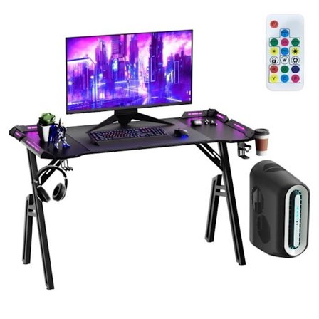[14Y] Gaming Skrivebord - UISEBRT - Ergonomisk Spillbord - 120x60cm - LED-belysning - Maks. last 100KG
