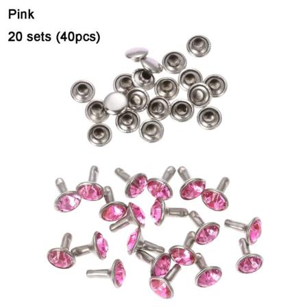 20 Sæt (40 Stk) Rhinestone Nitter Stofknap Scrapbog Pink