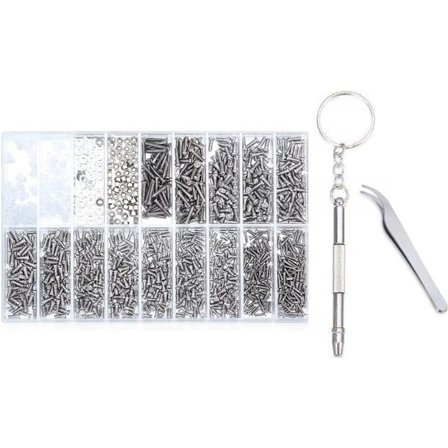 1000-delt skruesæt - Velegnet til briller og ure - Reparationssæt - Inklusive praktisk værktøj