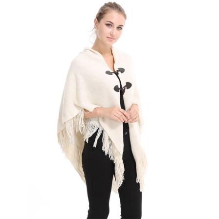 Casual Ponchoscarf För Kvinnor Med Hornknappar V-hals Och V-fåll