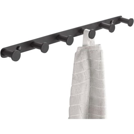 Mustat pyyhekoukut, seinäkoukut kylpyhuoneeseen 6 koukulla, mattapintaiset takit