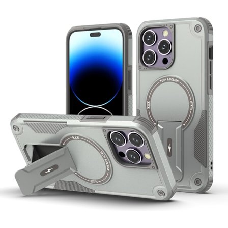 Magnetiskt iPhone-fodral med stativ, kompatibelt med MagSafe, robust inbyggt stativ, militärklassat fallskydd stötsäkert för iPhone