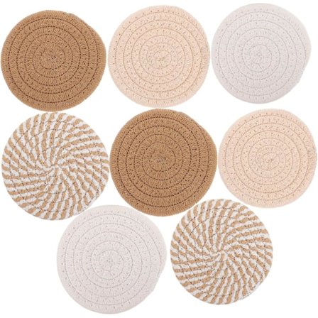 8 kpl pyöreitä puuvillaköydestä kudottuja lasinalusia lämmönkestäviä pöytämattoja pellavaisia lasinalusia kodin sisustukseen