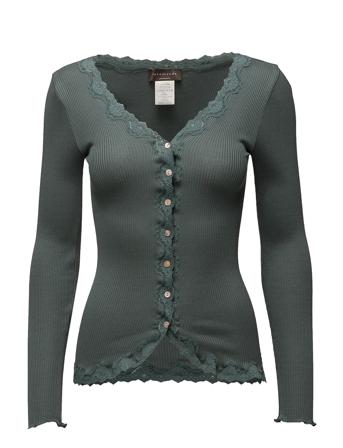 Silk Cardigan W/ Lace Strikket Trøje Cardigan Grøn Rosemunde