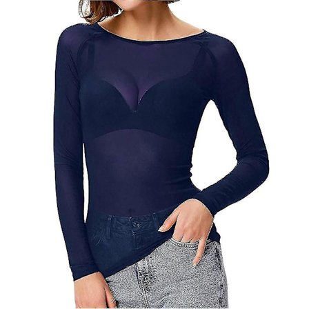 Jule Kvinner Gjennomsiktig Langermet Sømløs Arm Shaper Topp Mesh Skjorte Bluse