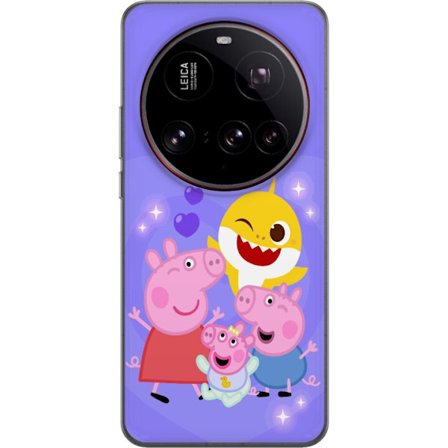 Kompatibel Mobilcover til Xiaomi 15 Ultra Peppa Gris mønster med hjerter, sommerfugle og venner, lyserød baggrund i bløde børneillustrationer