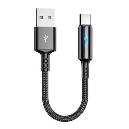 Kompakt USB C till USB A Laddnings- & Datakabel 2.4A Laddningssladd 25cm Kort Sladd, Nylon och Aluminiumlegering