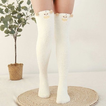 Fuzzy Over Knee Tegneserie Lårhøje Hjemmesokker Vinter Dame Varme Høje Leggings Varme Strømper til Kvinder_Super Gave