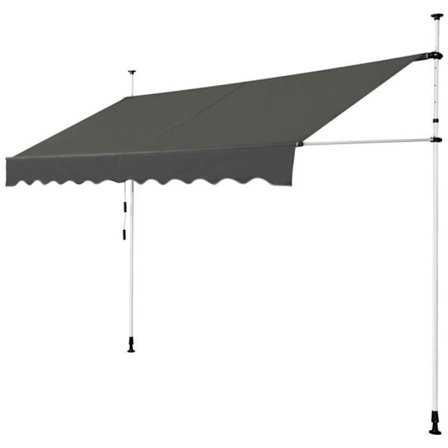 COSTWAY Manuel optrækkelig markisegardin uden boring 350x125CM-vinkel, justerbar højde-metal og stof-vindue, balkon, have-grå