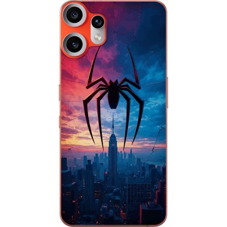 Kompatibelt Mobildeksel til Nothing Nothing CMF Phone 2 Pro Stilisert edderkopp over bysilhuett i dramatisk solnedgang, grafisk fantasyillustrasjon me