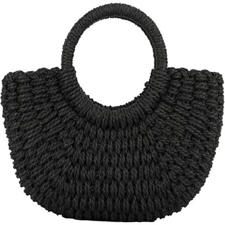 Dame Strandtaske i Strå Vævet Crossbody Skuldertaske Håndtaske Satchel til Sommer