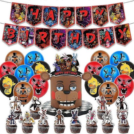 Fnaf Five Nights At Freddy's Fødselsdagsfest Dekorationer Horror Spil Festartikler Inkluderer Tillykke Med Fødselsdagen Banner Balloner Kage & Cupcake