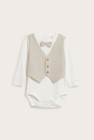 Newbie | Body med väst och fluga Melerad beige 86 | Melerad beige