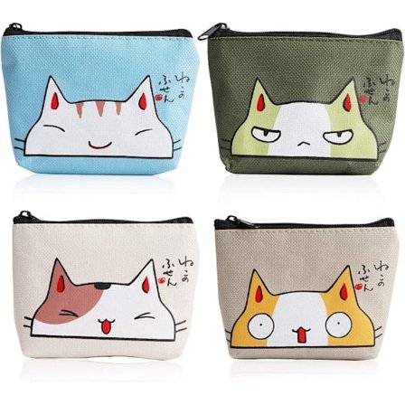 4 stk. Lærreds Møntpung med Lynlås Mini Pung Møntpung Sød Dyrepengepung Lille Pung Taske til Kvinder Piger Børn Udsøgt Gave