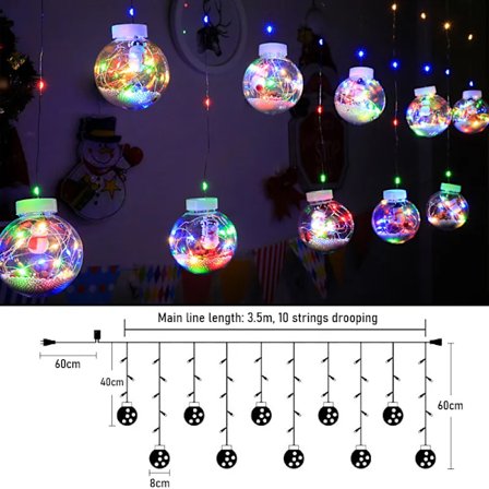 LED jul pynt ferie lys med ønske ball fest gardin streng lys