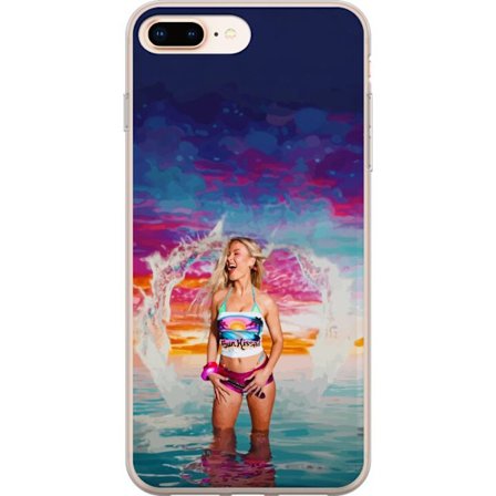 Kompatibelt Mobildeksel til Apple iPhone 7 Plus Blond kvinne i fargerik strandantrekk som leker i havet ved solnedgang
