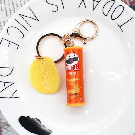 Imiteret Pringles kartoffelchip nøglering Bucket Snack Pizza Pota