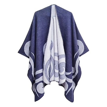 Dame Poncho Sjal Vendbar Oversized Poncho Kappe Trykt Tæppe Sjal Cardigan