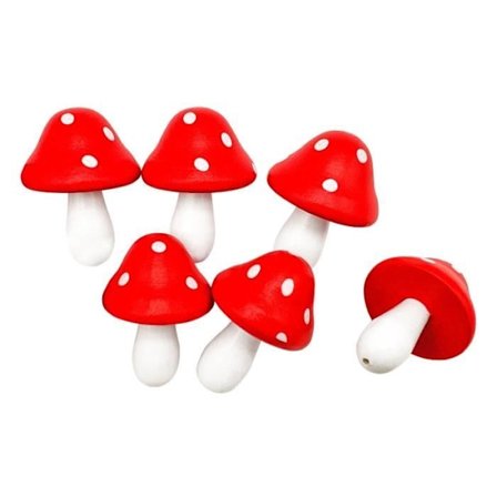 Trädekorationer - MegaCrea - 3D-svampar - Röd och vit - Paket med 6 - 2,2 x 3,5 cm
