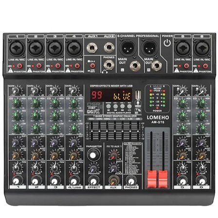Ljudmixer, 7-band EQ, USB 2 AUX-utgång, AM-GT6 EU PLUG