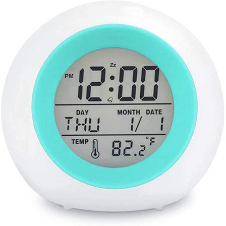 Digital vækkeur til børn, 7 farvede natlys, slumre, temperaturregistrering