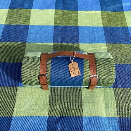 Blå og grønn - 200x200 vanntett piknikteppe, piknikbord