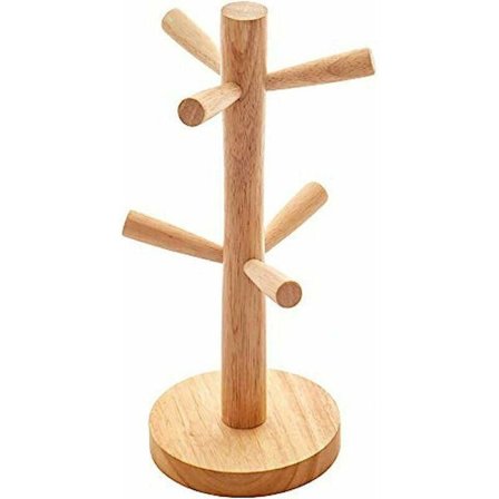 Mugghållare i trä, formad som ett träd - Bordsställ i trä - Förvaringsställ - Köksartiklar för te och kaffe - Krokar (6 koppar)