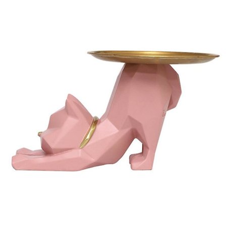 Geometrisk Kat Resin Holder Hjem Smykke Plade Nøgle Opbevaring Bakke - Pink